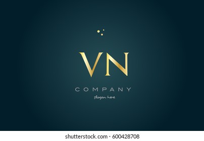 vn v n  gold golden luxury product metal metallic alphabet company letter logo design vector icon template green background