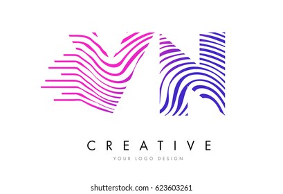 VN V N Zebra Letter Logo Design with Black and White Stripes Vector
