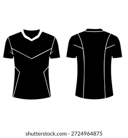 Plantilla de jersey de Equipo atlético con cuello en V, croquis de camisa deportiva de rendimiento negro con costuras de panel de contraste