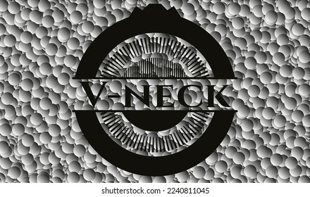 V-Nacken-Schwarzes Emblem mit Blasenhintergrund. Jahrgang. Vektorgrafik. Detaillierte Angaben. 