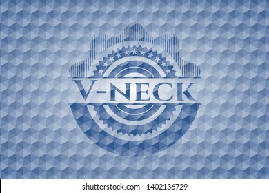 V-neck blue hexagon emblem. Vector Illustration. Detailed.
