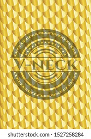 V-neck gold badge. Scales pattern. Vector Illustration. Detailed.