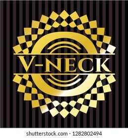 V-neck gold shiny emblem