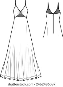 v-neck, low-cut front, long-strap dress