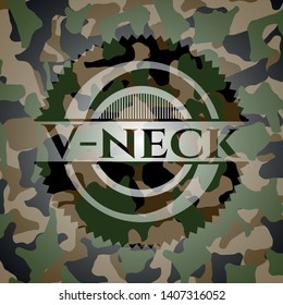V-neck on camouflage texture. Vector Illustration. Detailed.