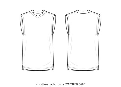 V-neck sleeveless shirt White templates design front and back view vector illustration	