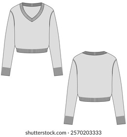 V-neck sweater cropped template design.