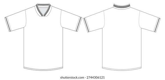 Men’s V-Neck T-Shirt Technical Flat Sketch Front and Back View