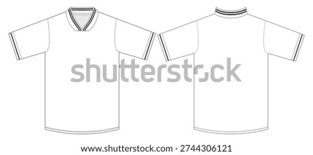 Men’s V-Neck T-Shirt Technical Flat Sketch Front and Back View