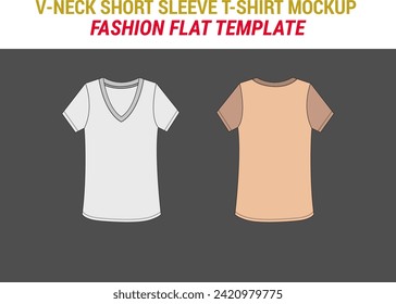 V-neck Vector T-shirt Mockup Men's Short Sleeve Tee Shirt Fashion Flat Casual Tee Vector Mockup Template Vector V-Neck Tee Design Clothing Mockup Fashion Flats