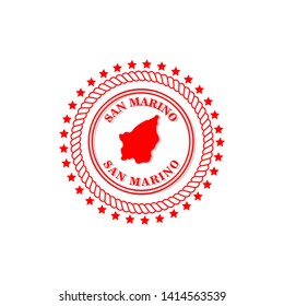 vntage stamp with san marino map and san marino text. red stamp with shadow