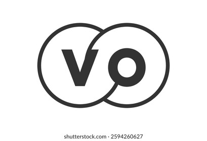 VO business company emblem with outline rounds and letters v o. Logo template of two merged circles for brand identity, logotype. Vector Infinity symbol  and technology sign.