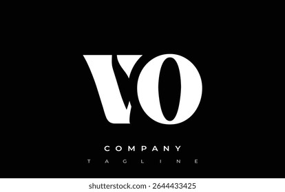 Projeto do logotipo da tipografia abstrata da VO Creative. Logotipo elegante que combina tipografia arrojada e formas criativas, ideal para soluções de marca e identidade.