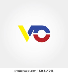 VO flat initial letter logo combining yellow, blue and red