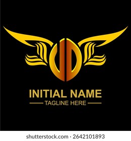 VO Golden Wing Emblem Logo with elegant gold wings, sleek and modern design. Ideal for branding, creative projects, luxury businesses, or artistic ventures.