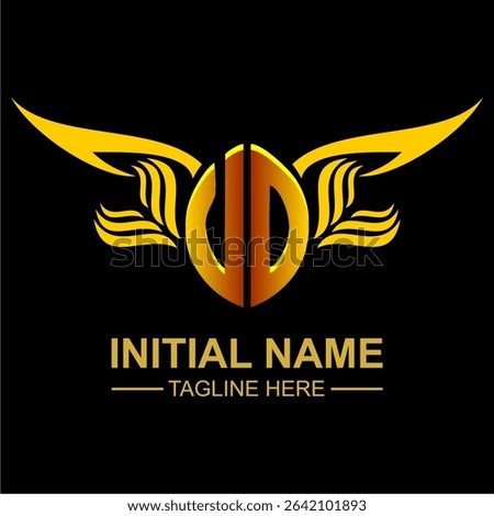 VO Golden Wing Emblem Logo with elegant gold wings, sleek and modern design. Ideal for branding, creative projects, luxury businesses, or artistic ventures.