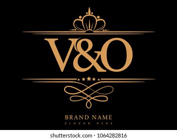 V&O Initial logo, Ampersand initial logo gold with crown and classic pattern
