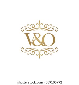 V&O Initial logo. Ornament ampersand monogram golden logo