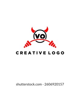 VO initial monogram for fitnes or gym logo with devil style design