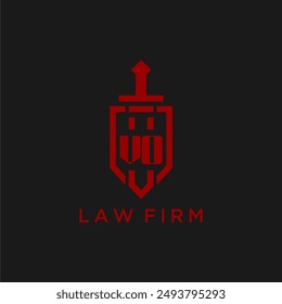 VO initial monogram for law firm with sword and shield logo image