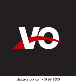 VO initial overlapping swoosh letter logo white red black background