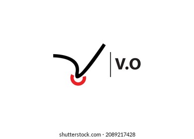 VO logo with black and red color combination