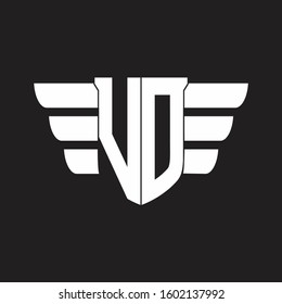 VO Logo monogram with emblem and wings element design template