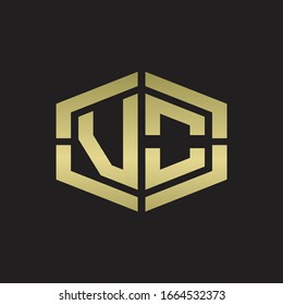 VO Logo monogram with hexagon shape and piece line rounded design tamplate on gold colors