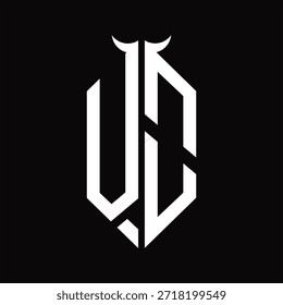 VO Logo monogram with horn shape isolated black and white design template on black background