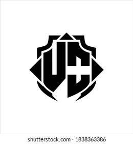 Monograma de logotipo de VO con línea de protección y plantilla de diseño de forma de 3 flechas sobre fondo blanco