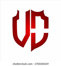 VO Logo Shield style Monogram design template with red colors on white background