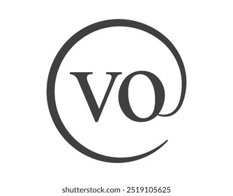 Logotipo do VO de duas letras com estilo de sinal de email em forma de círculo. Logotipo redondo V e O da empresa comercial para a identidade da marca.