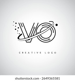 Logotipo do Monograma da Órbita do VO - Marca de Letra Mínima Futurista com Linha de Arte Circular, Pontos Inspirados na Tecnologia e Conceito de Movimento Espacial para Identidade de Marca Moderna