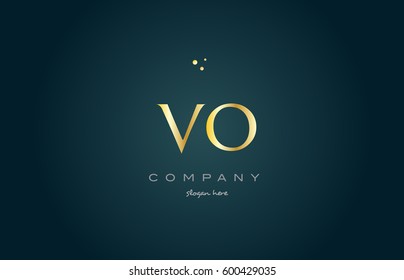 vo v o  gold golden luxury product metal metallic alphabet company letter logo design vector icon template green background