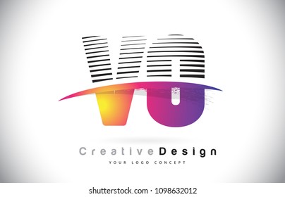 VO V O Letter Logo Design With Creative Lines and Swosh in Purple Brush Color Vector Illustration.