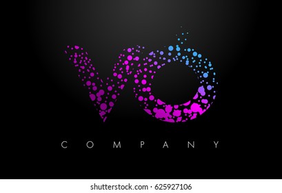 VO V O Letter Logo with Purple Blue Particles and Bubble Dots Design Vector.