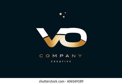 vo v o  white yellow gold golden metal metallic luxury alphabet company letter logo design vector icon template