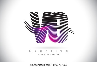 VO V O Zebra Texture Letter Logo Design With Creative Lines and Swosh in Purple Magenta Color Vector.