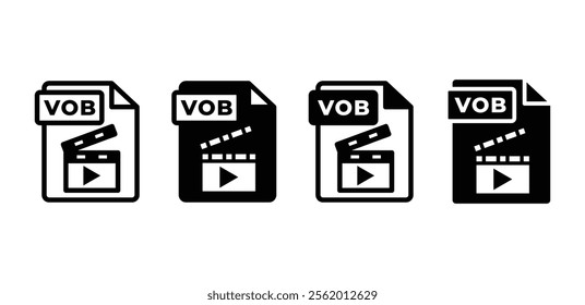 VOB file format type document icon vector design black white color illustration collection isolated