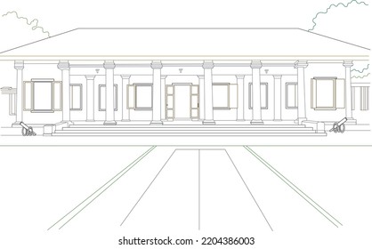 VOC Office in Banda Vector Line Art