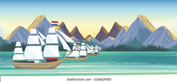 VOC Ships sailing on the high seas carrying some herbs and spices