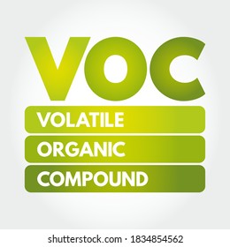 VOC - Volatile Organic Compound are organic chemicals that have a high vapour pressure at room temperature, acronym concept background