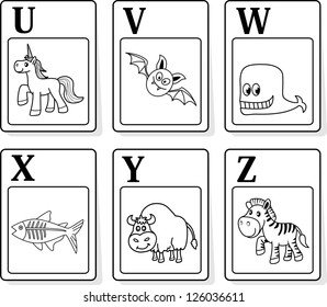 vocabulary card with animal alphabet illustration