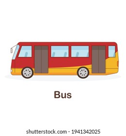 Vocabulary Flash Card for kids. Bus with picture of bus (Vocabulary for CEFR : A1-A2 Level)