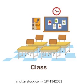 Vocabulary Flash Card for kids. Class with picture of class (Vocabulary for CEFR : A1-A2 Level)