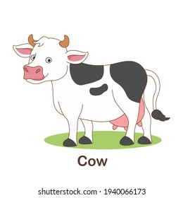 Vocabulary Flash Card for kids. Cow with picture of cow (Vocabulary for CEFR : A1-A2 Level)