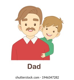 Vocabulary Flash Card for kids. dad with picture of dad (Vocabulary for CEFR : A1-A2 Level)