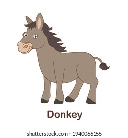 Vocabulary Flash Card for kids. Donkey with picture of donkey (Vocabulary for CEFR : A1-A2 Level)