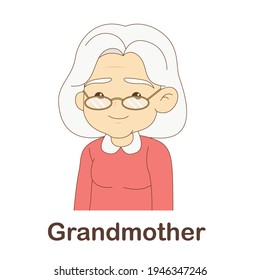 Vocabulary Flash Card for kids. grandmother with picture of grandmother (Vocabulary for CEFR : A1-A2 Level)