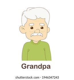 Vocabulary Flash Card for kids. grandpa with picture of grandpa (Vocabulary for CEFR : A1-A2 Level)